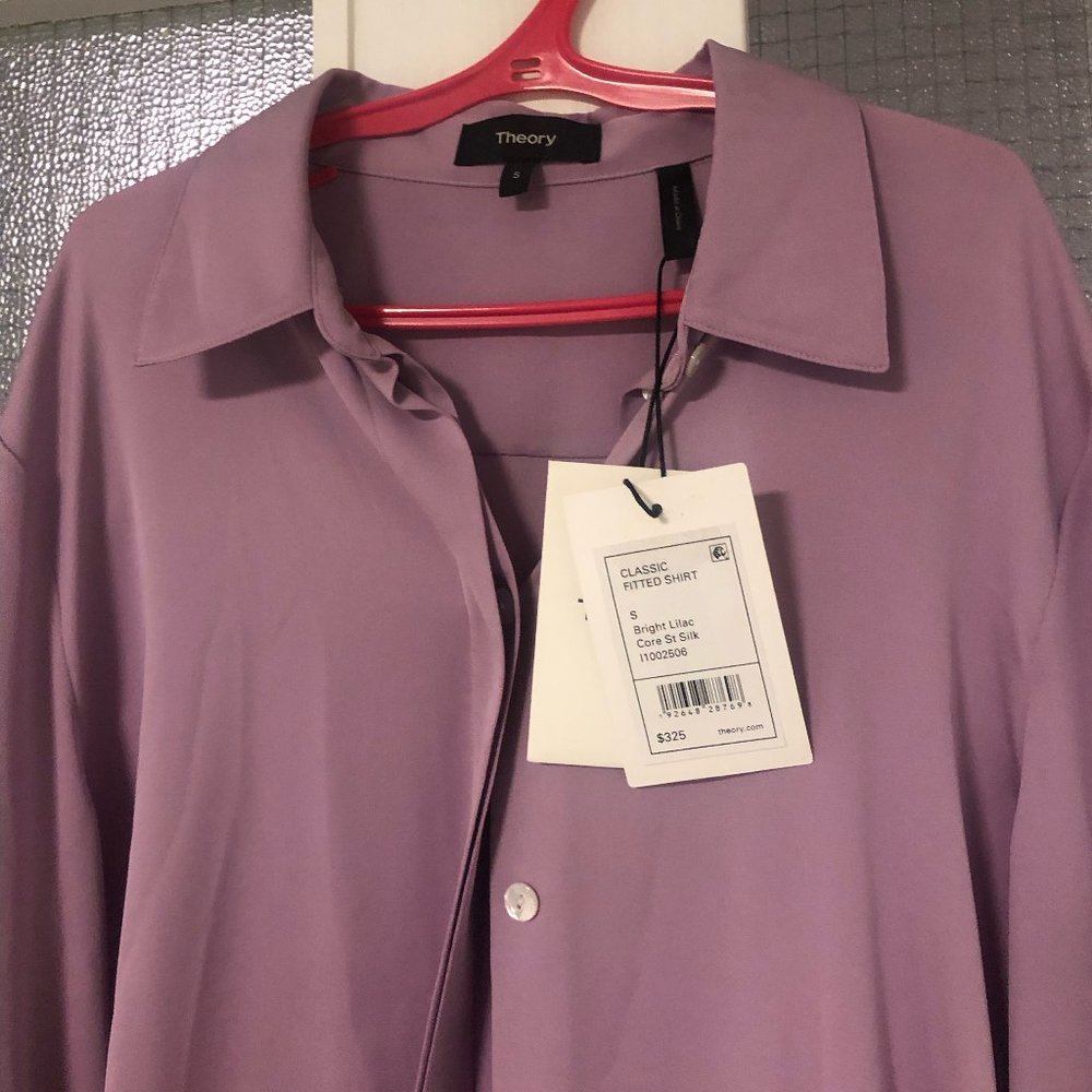 Theory Lilac Silk Button-Up Shirt NEW
